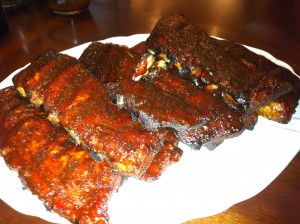 Big Green Egg Ribs ready to eat